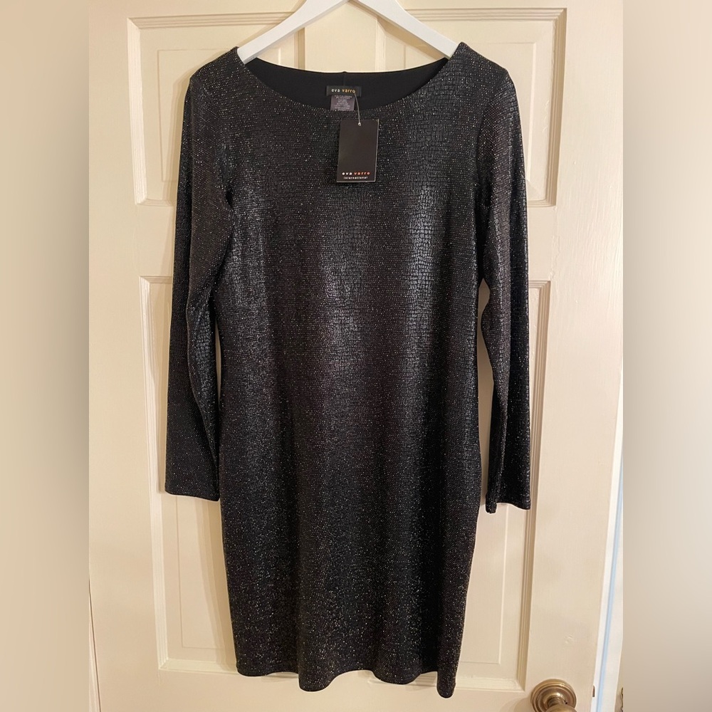 Eva Varro Black and Gold Shimmer Foil Evening Dress (NWT)